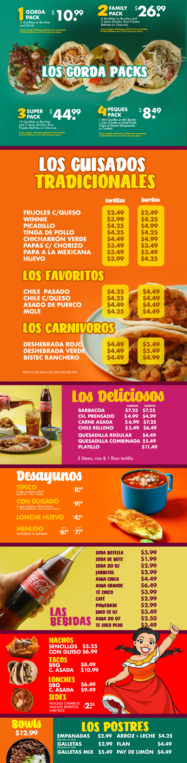Menú La gorda 2026
